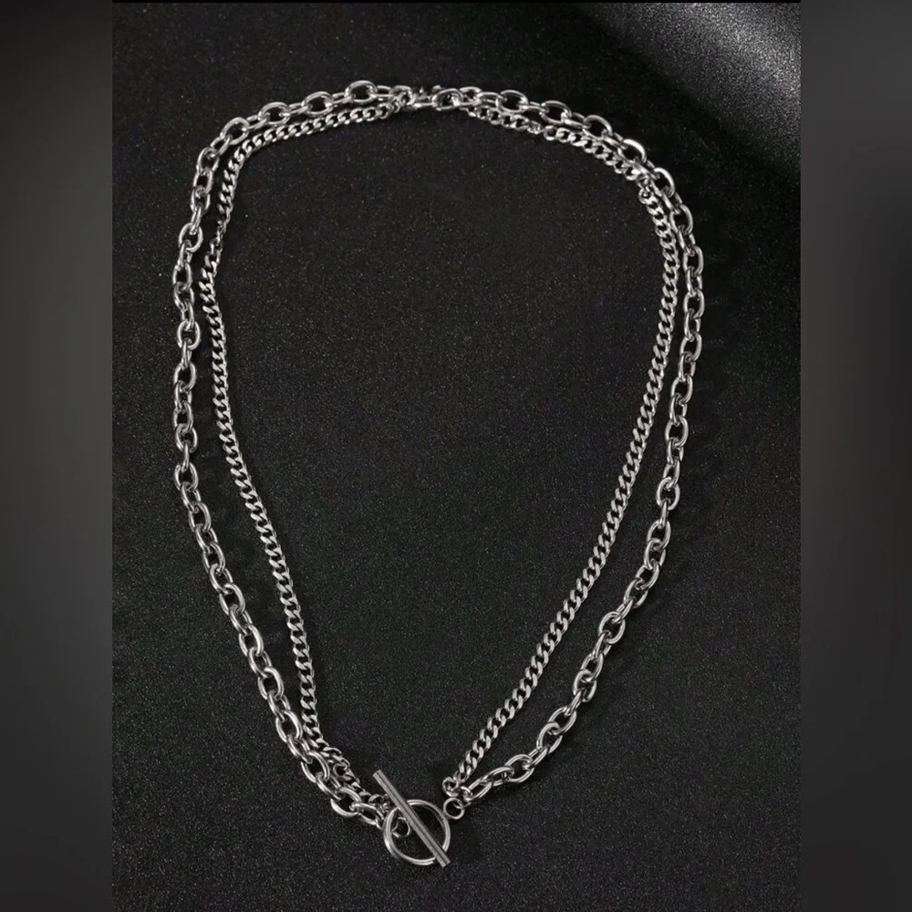 Silver Plated Stainless Steel 1pc Chain Necklace with Toggle Clasp - Picture 2 of 3